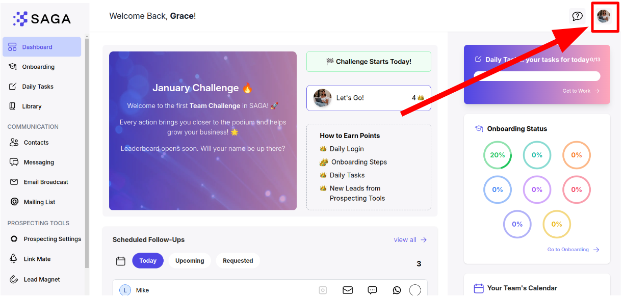 Step 1: Navigate to 'My SAGA Profile'
